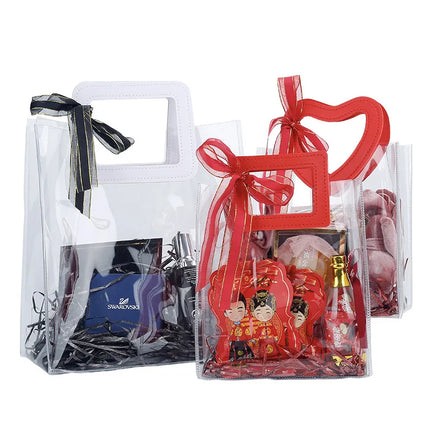 Transparent PVC Gift Wrap Bags Clear Bags With White Handles Reusable Small Tote Shopping Bags for Party Favor Wedding