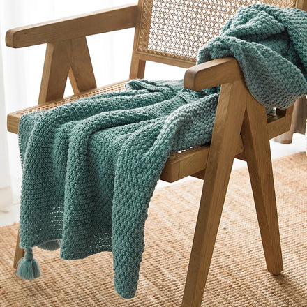 Modern Soft Green Acrylic Tassels Knitted Eco-Friendly Anti-static Throw Blanket for Sofa