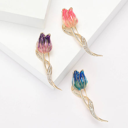 Elegant Women Accessories Wedding Party Fashion Jewelry Gift Flower Brooch Rhinestone Enamel Tulip Brooch Pin