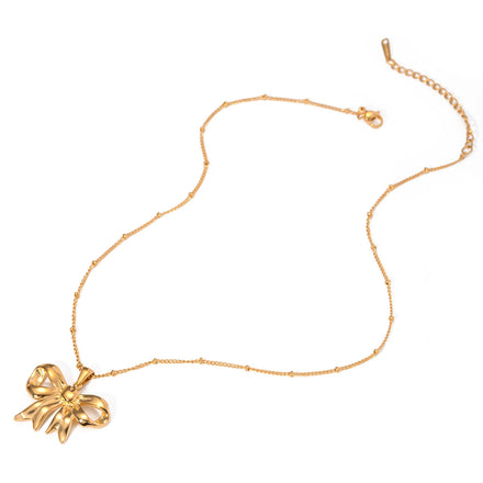 J&D Bow Pendant Necklace 18K PVD Gold Plated Stainless Steel Clean Fit Daily Jewelry Sets for Women