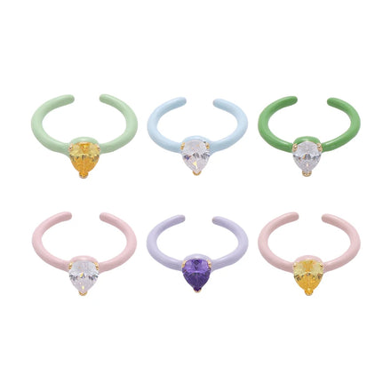 Ins Y2K Jewelry Colorful Oil Dripping Finger Ring Simple Trendy Heart Cubic Zircon Enamel Ring for Women Girls
