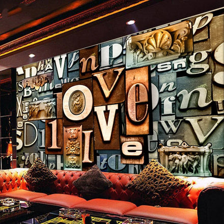 3d Three-Dimensional Letter Wallpaper Retro Coffee Party Hall Restaurant Mural Sake Bar Ktv Barbecue Shop Background Wallpaper