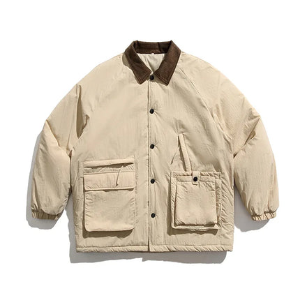 Customized Nylon Fabric Turtleneck Fashion Brand Winter Corduroy Collar Stitching Collar Cotton Filling Hunting Men's Jacket