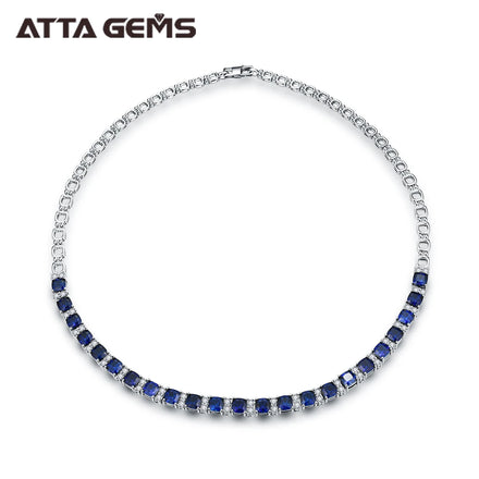 Fine Jewelry Necklaces Blue Sapphire Hydrothermal for 925 Sterling Silver Necklace Engagement Gift for Women