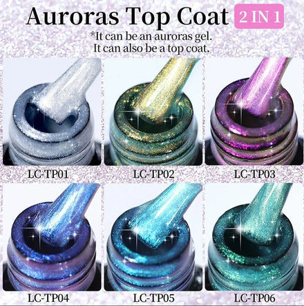 8ml 2 in 1 Auroras Top Coat Gel Nail Polish Aurora Holographic Gel Nail Polish Semi Permanent Soak Off UV LED DIY Nail Varnish