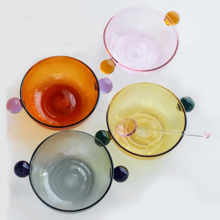 Gift Kid's Soup Bowl Tableware Yogurt Oatmeal Dessert Bowl Colorful Borosilicate Glass Fruit Salad Bowl With Double Ball Handle