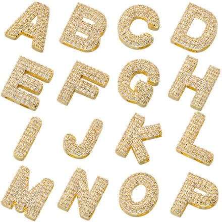 Fashion 18K Gold Plated Initial Letter Beads Micro Pave Zircon A-Z Letter Pendant for Diy Bracelet Necklace Jewelry Accessories