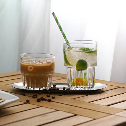 Factory Supply 150ml 250ml 350ml Vertical Striped Transparent Glass Coffee Cup Juice Drinking Water Glass Cup