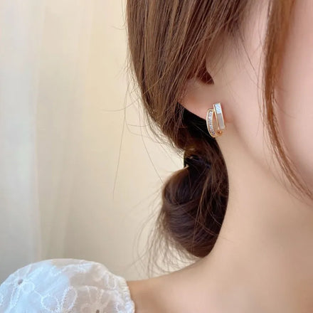 Micro-inset Zircon 925 Silver Needle Stud Earrings Pearl Earrings Jewelry