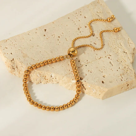 Tarnish Free 18K Pvd Gold Plated Stainless Steel Bracelet Adjustable Beaded Bracelet for Women