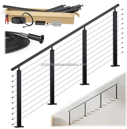 Reilbu Clean Look Quick Shipment Easy to Install square Post Side Mounted Matte Black Cable Railing