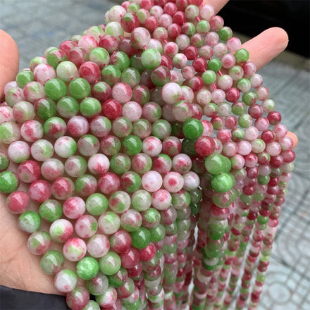 Wholesale 6mm 8mm 10mm Plum Two Color Smooth Round Chalcedony Beads Loose Gemstone Round Beads for Bracelet Jewelry Making