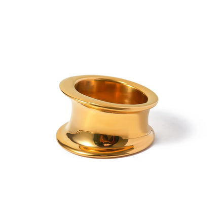 Waterproof 18K Gold Plated Wide Rings Stainless Steel Smooth Cylinder Finger Ring for Girls Over Size