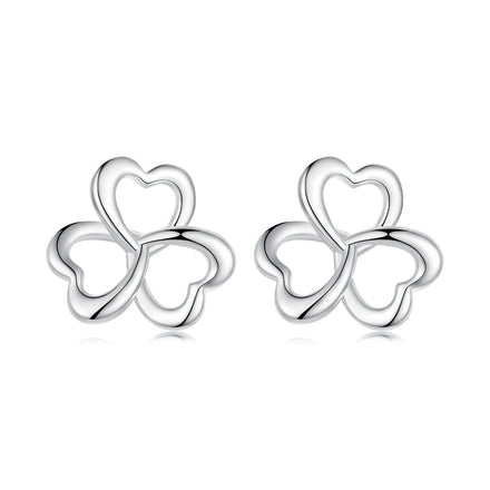 Factory 925 Sterling Silver Hollow Clover Stud Earrings Three Leaf Lucky Earrings Plated White Gold for Women Jewelry BSE999