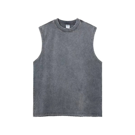 275G Heavy Weight New Style Acid Washing Tshirt High Quality Customize Logo T Shirts Unisex Sleeveless T-Shirts for Men Casual