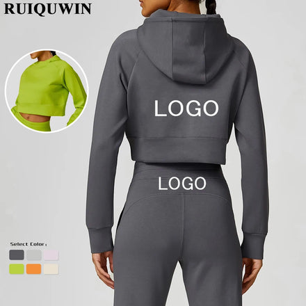 RUIQUWIN Wholesale Women Leisure Long Sleeves Crop Hoodies Suits High Waist Soft Athletic Suit Custom Sport Hoodies Tracksuit