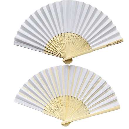 CHEAP Personalized Custom Printing Wedding Bamboo Handheld White Paper Foldable Hand Fan