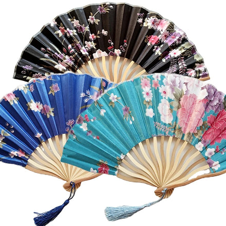 Customized Printing Decoration Bamboo Hand Fans Wedding Fabric Hand Fans in Stock