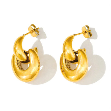 MICCI 18K Gold Plated Waterproof Hypoallergenic Stainless Steel Minimalist Lock Moon Fashion Jewelry Earrings