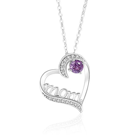 QIUHAN OEM New Arrival Personality S925 Silver Heart Zircon Violet Pendant Mom Pets Necklace