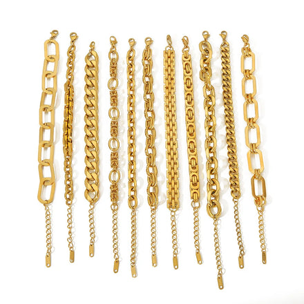Adjustable 24k Gold Stainless Steel Layered Stacked Cuban Chain Bracelet Snake Link Bracelet Women Men Fashion Jewelry Gift