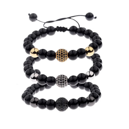 Hot Sale Micro-Infused Zircon Ball Bracelet Black Agate Frosted Stone Fashionable Couple's Bracelet