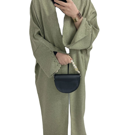 2024 Modest Fashion Oversize Cotton Linen Open Abaya Kimono Kaftan Cuff Button for Women Traditional Muslim Clothing Accessories