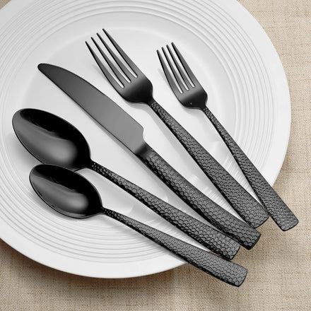 2026 New Products Snakeskin Texture Fork Spoon Knife Flatware Set Black Silverware