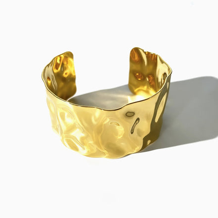 Textured Gold Cuff Gold Plated Stainless Steel Adjustable Bangle Bracelets for Women Striking Look Minimalist Jewelry