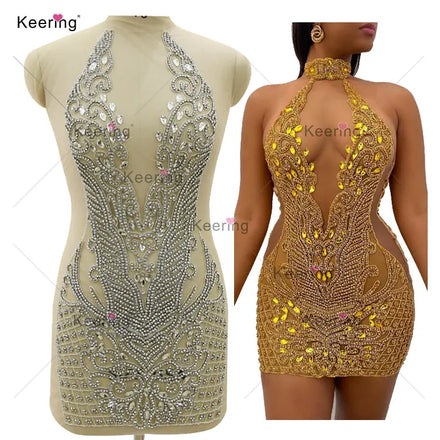 WDP-395 Keering Crystal 3D Design Rhinestone Applique Sew-on Women Flower Bodice for Party Wedding Dresses