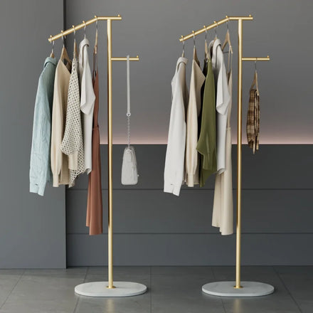Clothes Rack Modern Metal Garment Rack with Stone Base Heavy Duty Coat Rack Stand with 6 Hooks for Coats Dresses Hats Bags
