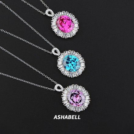 Wholesale Customized Luxury Colored Zircon Necklaces Fine Jewelry Pendant Necklaces for Women Gif Mother's Day Gift