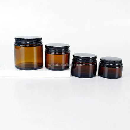 Custom Luxury Empty 30ml/40ml/60ml/120ml Tawny Glass Jars Aluminum Screw Caps Cylinder Shape Cosmetic Chemical Use Synpak