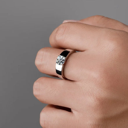 Luxury Gra Certificate Diamond Moissanite Ring for Men 0.5 1 2ct Carats Round Cut Shape 925 Sterling Silver for Wedding Jewelry