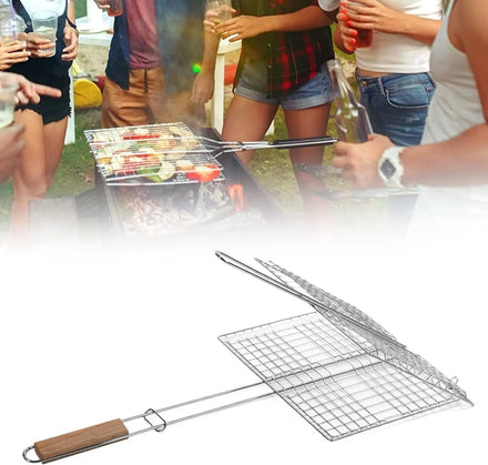 Stainless Steel Non-Stick Grid Folding Grill Basket for BBQ Outdoor Kitchen Use Portable Multifunctional Commercial Grilling for