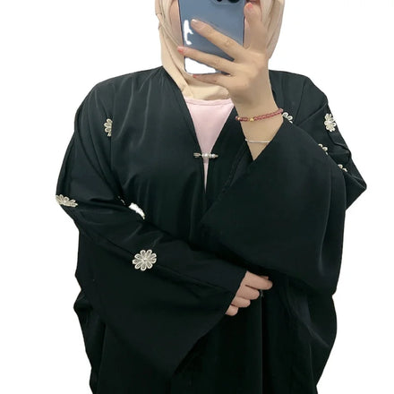 Pure Black Burgundy Color Embroidery Flower Pattern Turkey Moroco Style Loose Size Islamic Women Trend Robe