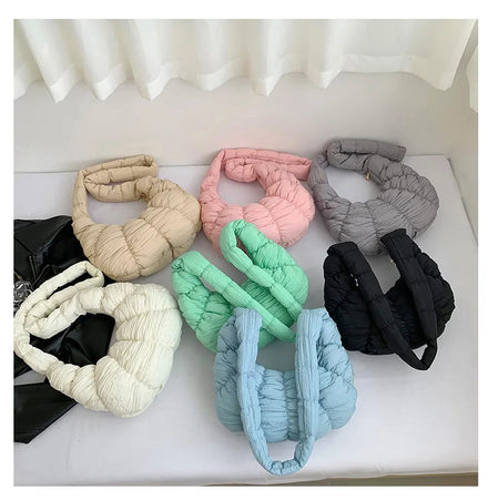 Ladies Fashion Candy Colors Cloud Large Capacity Ruffles Puffer Tote Shoulder Crossbody Bag Summer Winter