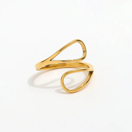 Joolim Jewelry Wholesale 18K Gold Plated Double Sector Lines Statement Stainless Steel Hollow Open Ring for Women Jewelry