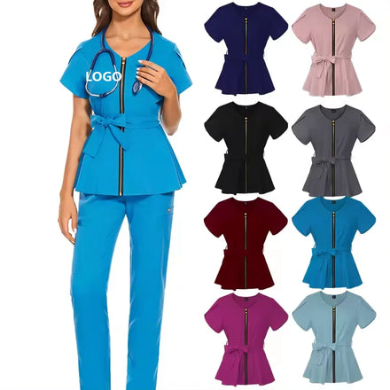 Custom LOGO Beauty Nursing Scrub for Unisex Breathable Hospital Uniform Zipper Jogger pink Doctor Scrubs Nurse Hospital Uniforms