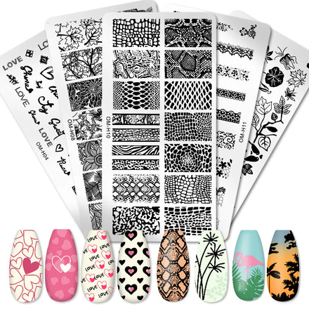 New 12*6cm Stainless Steel Nail Art Stamping Template Print Heart Leaf Snake Skin Transfer Plate Manicure Tools