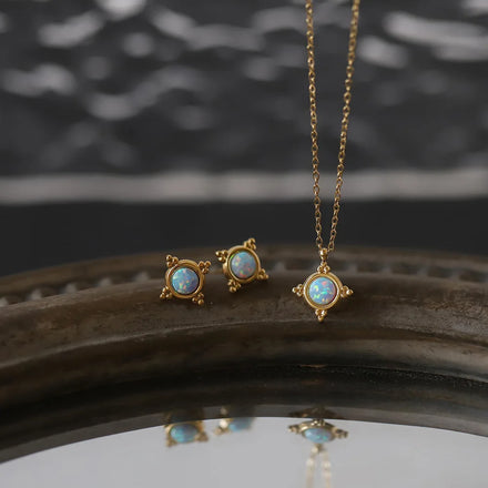 Fenny 18K PVD Plated Waterproof&No Fade Fashion Dainty Mini Dream Blue Opal Stone Pendant Necklace Stainless Steel Jewelry