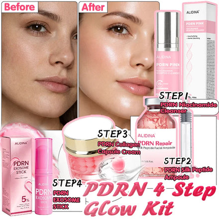 PDRN Korean Skincare Set 4-Pcs Beauty Routine for Glass Skin Include Silk Peptide SerumCapsule CreamFace WashMulti-Blam Stick