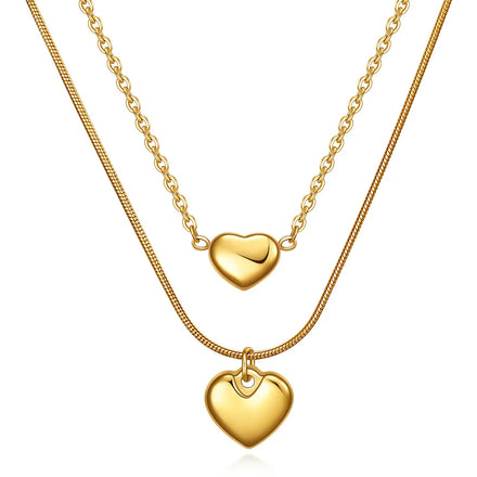 Fashion Stainless Steel Double Layer Chains Heart Pendant Necklace