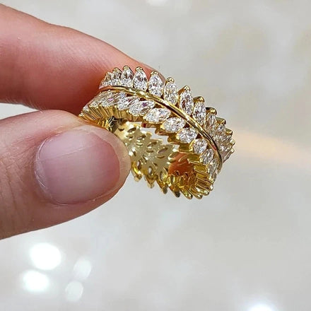 CAOSHI Brass Jewelry Leaf Design Marquise Cut Simulate Diamond Ring Silver 18K Gold Color Plating Eternity Band CZ Rings Women