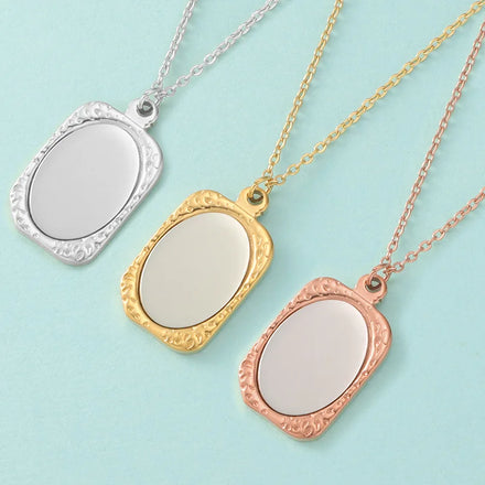 Engraving Charms Stainless Steel Necklace Laser Logo Custom Name Geometric Necklace Personalized Irregular Magic Mirror Necklace