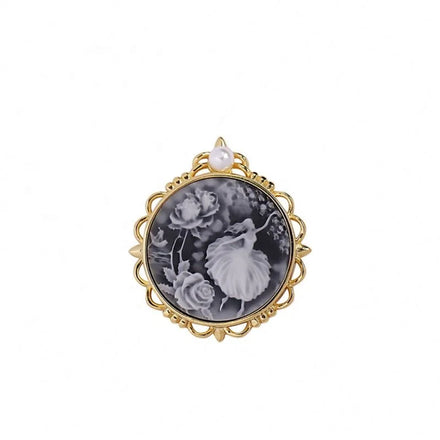 Heizun Rose Flower Black Agate Italian Cameo Jewelry 18k Gold Plated Freshwater Pearl 925 Sterling Silver Pendant Necklace
