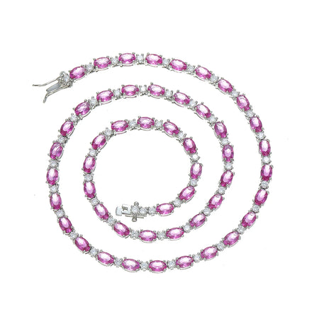 BC175 Women CZ Tennis Chain Necklace 2.5mm Round Stone and 4*6mm Oval Stone