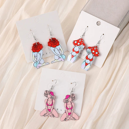 1Pair Magic Mushroom Dangle Earrings Acrylic for Birthday Gift