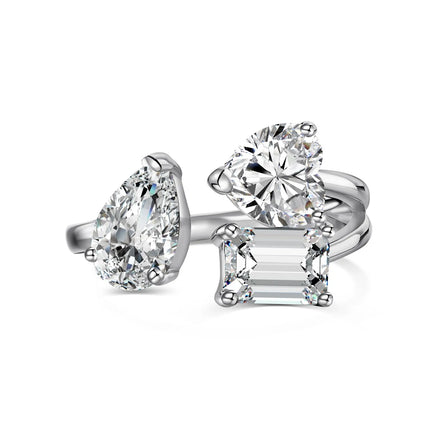 Dylam New Designer Elegance Fine Fashion Jewelry Rings Solid Sterling Silver Multiple Shape 1ct 5A Zirconia Open Adjustable Ring