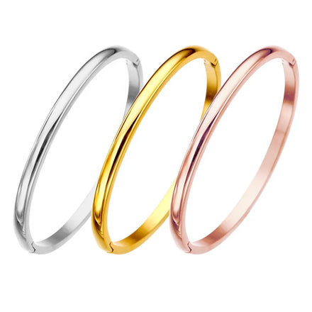 Wholesale Waterproof Fashion Jewelry 18K Gold Plated Stainless Steel Simple Bangles Smooth Plain Bracelet Bangles for Women